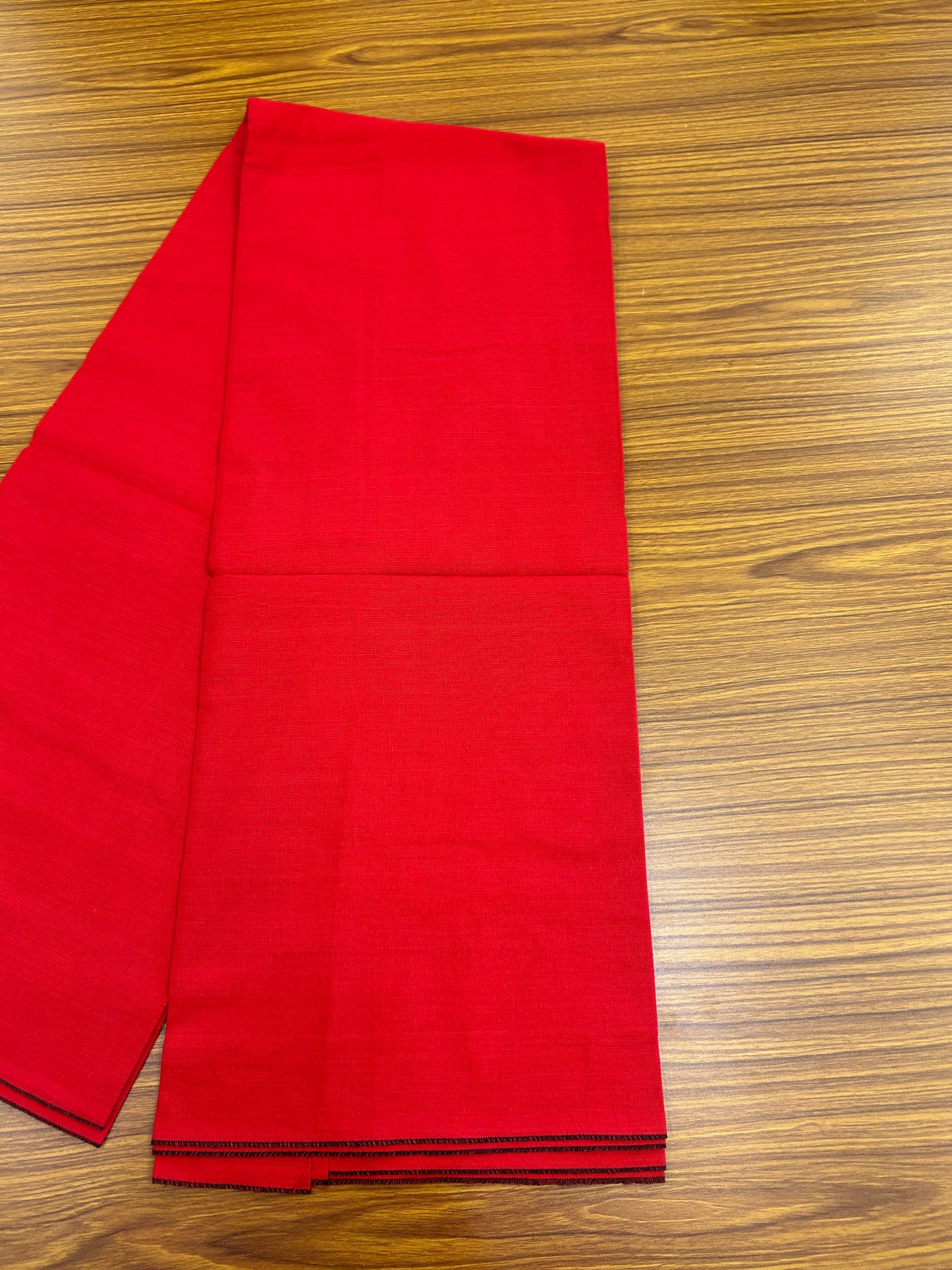 Premium Kathar Type Mund Pure cotton - Kaitharikada - Single Kaily / Lungi - 0.1 inch Black thin kara Border with Chilly Red colour body (2 meter / 4 muzham) - 56 KK8050 MUT