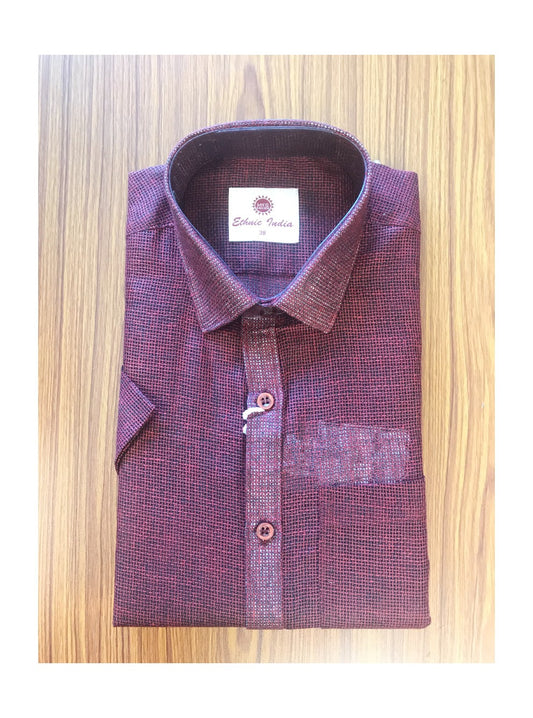 Kaitharikada- JUTE & COTTON MIX MAROON . ETHINIC INDIA  HALF  Sleeve-23.