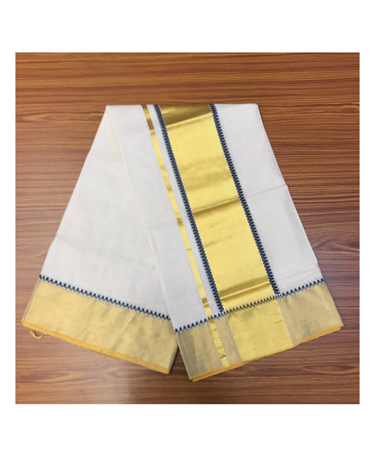 20% Discount!!! KaithariKada HANDLOOM UNAKKUPAAV Balaramapuram Kerala Saree for Women - 100% PURE Cotton - 6.5 Inch Black & Gold Design Kasavu Kara with Kunjalam - 2.
