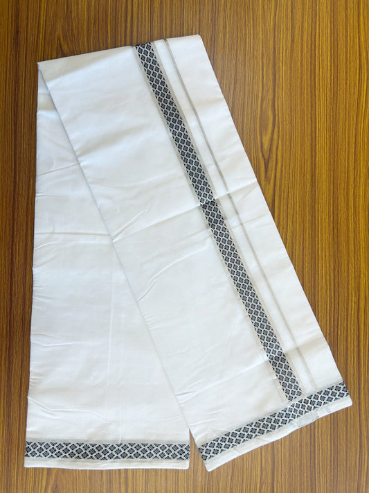 30% Disocunt! NEW ULTRA PURE WHITE HANDLOOM UNAKKUPAAV Balaramapuram - 100% Mercerised Cotton Double - Mundu/Dhoti - 100x100 - 2.25 inch Silver Kasavu & Black Design Kara - 38KK5105RAM