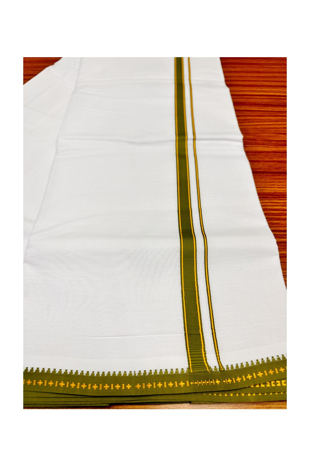 KaithariKada 100% Cotton Ultra WHITE SINGLE Mundu/Dhoti-40s Thread 1.cm (2 meter / 4 muzham) KUPPADAM model Sage Green Kara-102
