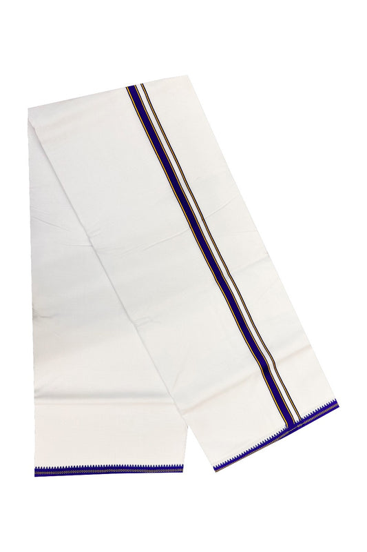 KaithariKada 100% Cotton Ultra WHITE SINGLE Mundu/Dhoti-40s Thread 1inch (2 meter / 4 muzham) KUPPADAM model Navy Blue Kara-103.1