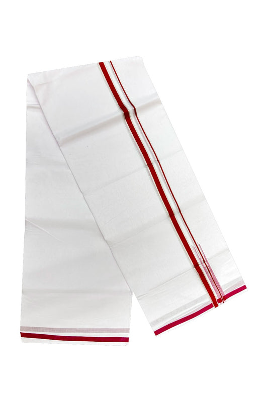 NEW!! 15% Discount !! KaithariKada Balaramapuram 100% Cotton PURE WHITE Double Mundu/Dhoti-100x92 1.5cm  Puliyilakkara Chutty Silver Kasavu & Magenta Kara- 19
