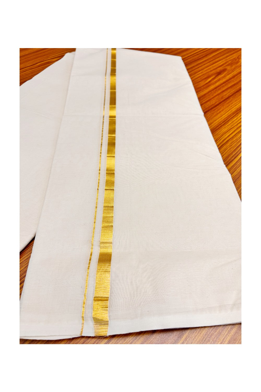31% DISCOUNT! KaithariKada Balaramapuram 100% Cotton Double Off white - (Unbleached) - Mundu/Dhoti - 100x80 - 1 inch Kasavu Kara 3.70 meter (8 Muzham)- 81