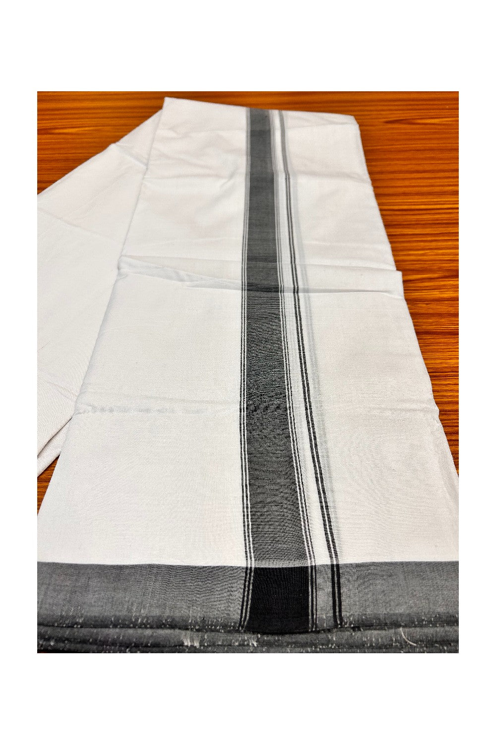 32% Discount! Ultimate HANDLOOM-Kaitharikada Kalamachal-Government Sealed & HALLMARKED-100% PURE COTTON! Pure WHITE DOUBLE Mundu / Dhoti - 1.inch  BLACK KARA-17
