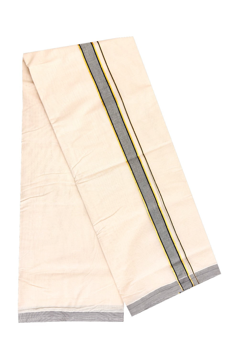 21% DISCOUNT! KaithariKada Balaramapuram 100% Cotton Double Off white - (Unbleached) - Mundu/Dhoti-100x100 - 2 inch  Kasavu & Black Stripped Kara - 88