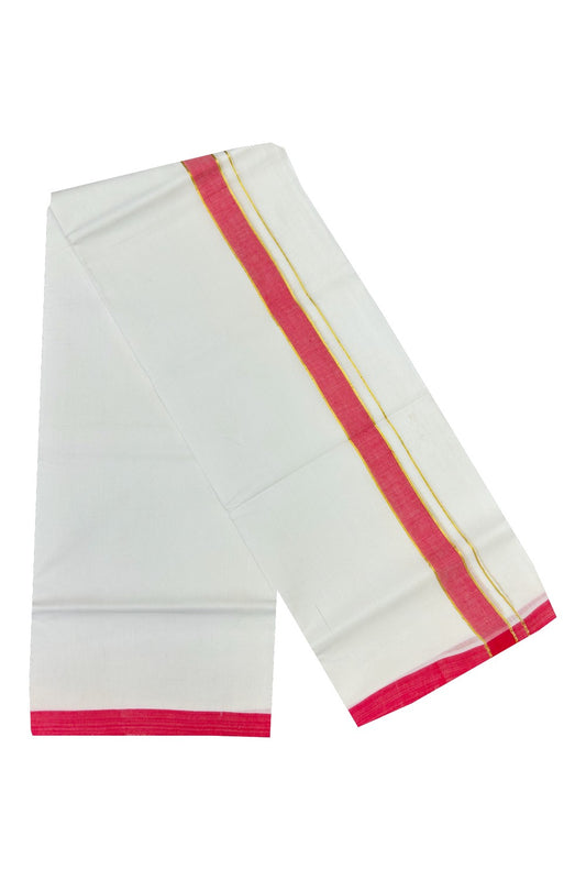 30% DISCOUNT! KaithariKada HANDLOOM UNAKKUPAAV Balaramapuram - 100% PURE Cotton Double PURE WHITE Mundu/Dhoti -  2 inch Red & Kasavu Stripes-152