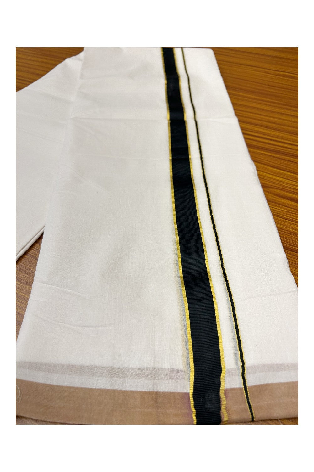 30% DISCOUNT! KaithariKada HANDLOOM UNAKKUPAAV Balaramapuram - 100% PURE Cotton Double PURE WHITE Mundu/Dhoti -  1.inch Kasavu & Black kara-154