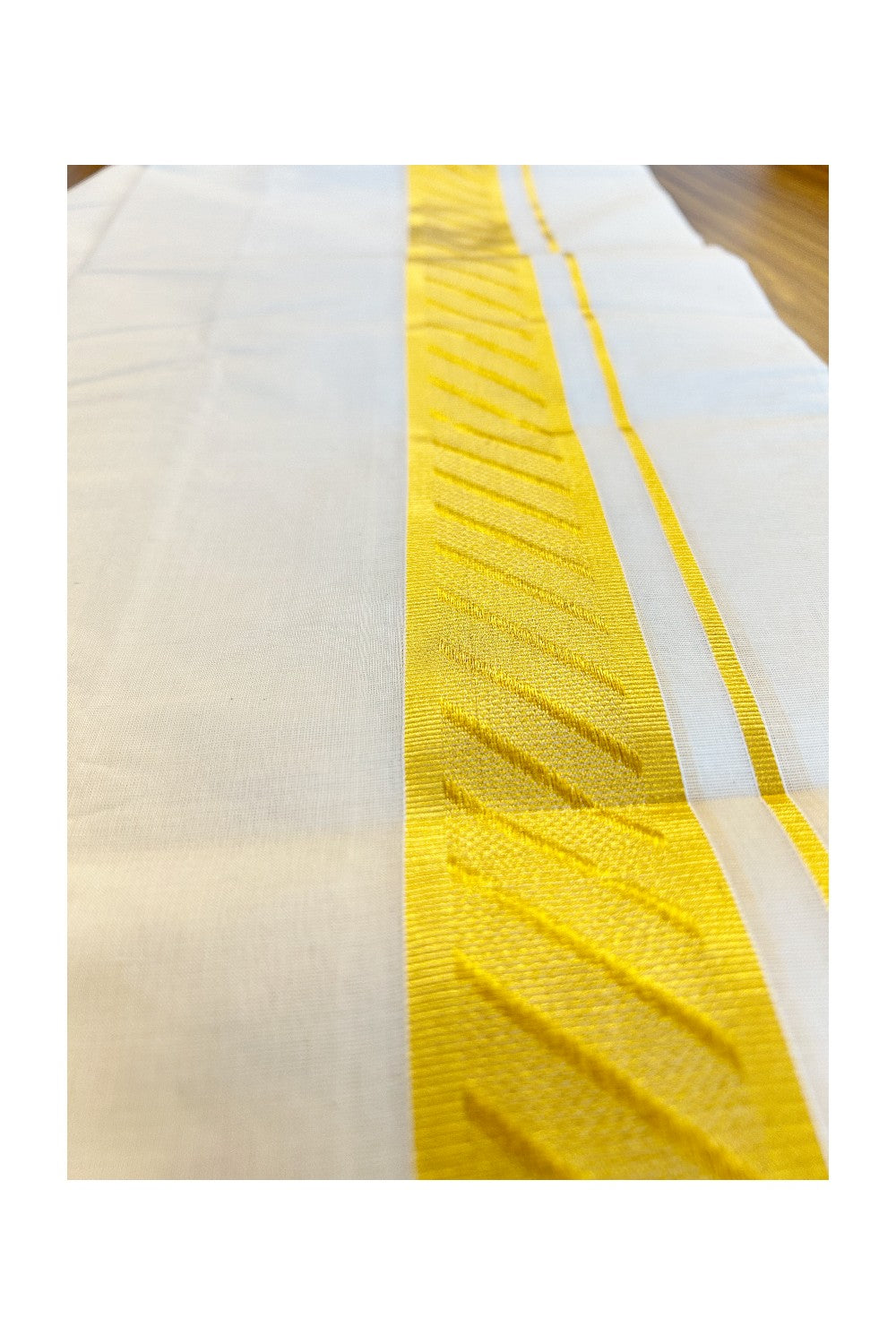 30% Discount KaithariKada HANDLOOM Unakkupaav Balaramapuram - 100% PURE Cotton Off White (Unbleached) Double Mundu/Dhoti - Gold 2.5inch Kasavu Lines-175