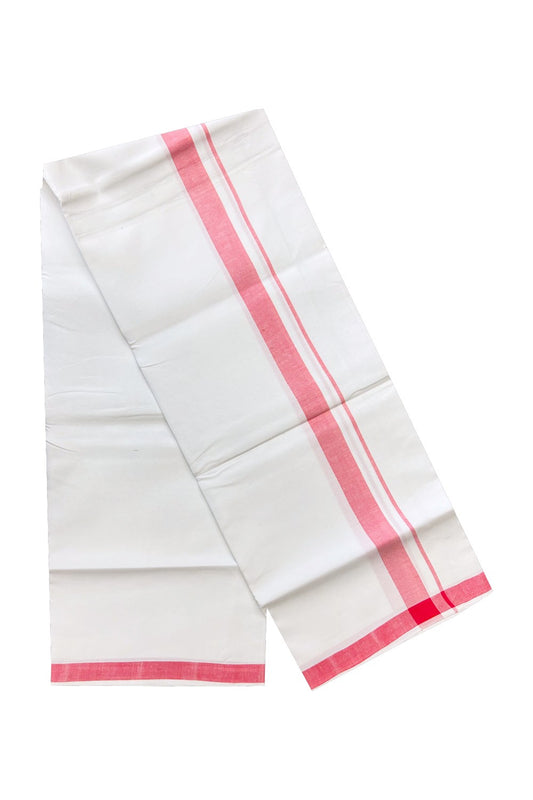 New!! 30% Discount!! KaithariKada 100% Cotton Balaramapuram HANDLOOM Single Mundu/Dhoti - Pure White 1.75 inch Kasavu & Pinkish Red Kara (2 meter / 4 muzham) - 233