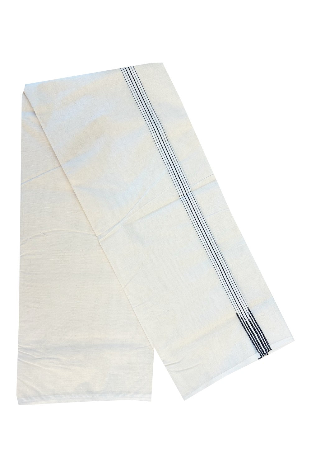 21% Offer! KaithariKada Balaramapuram 100% Cotton  Off White (Unbleached) Double Mundu/Dhoti-100x100 Puliyilakkara 0.75 Inch 6 line Black chutty - 24