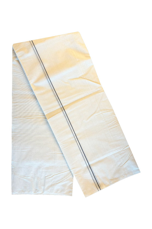 30% DISCOUNT! KaithariKada HANDLOOM Millpaav Balaramapuram - 100% PURE Cotton Off White (Unbleached) Double Mundu/Dhoti - 1cm Black Kara-181