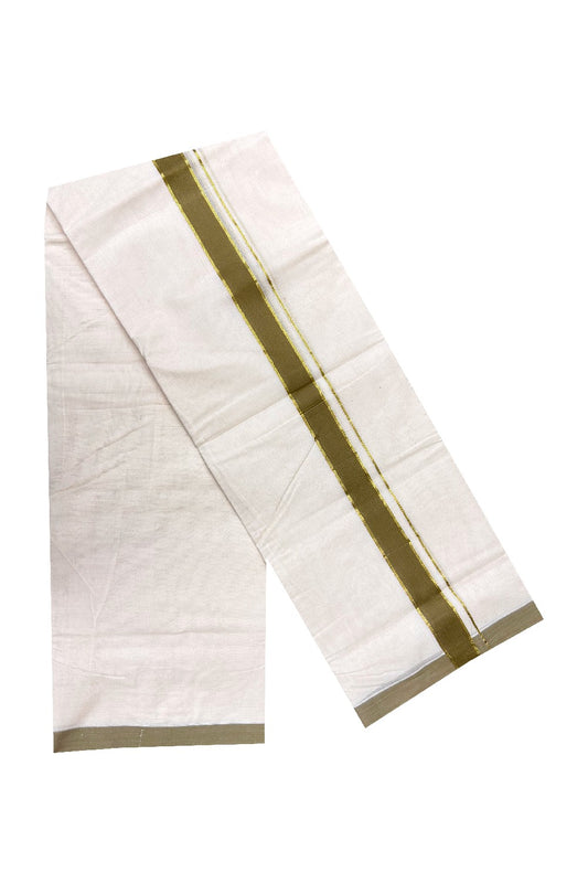 20% Discount KaithariKada Balaramapuram 100% Cotton Double Off white - (Unbleached) - Mundu/Dhoti- 100x80 - 1.75inch Gold Kasavu & Sage Green Kara 3.75 mtr (8 Muzham)- KK8DOT0147