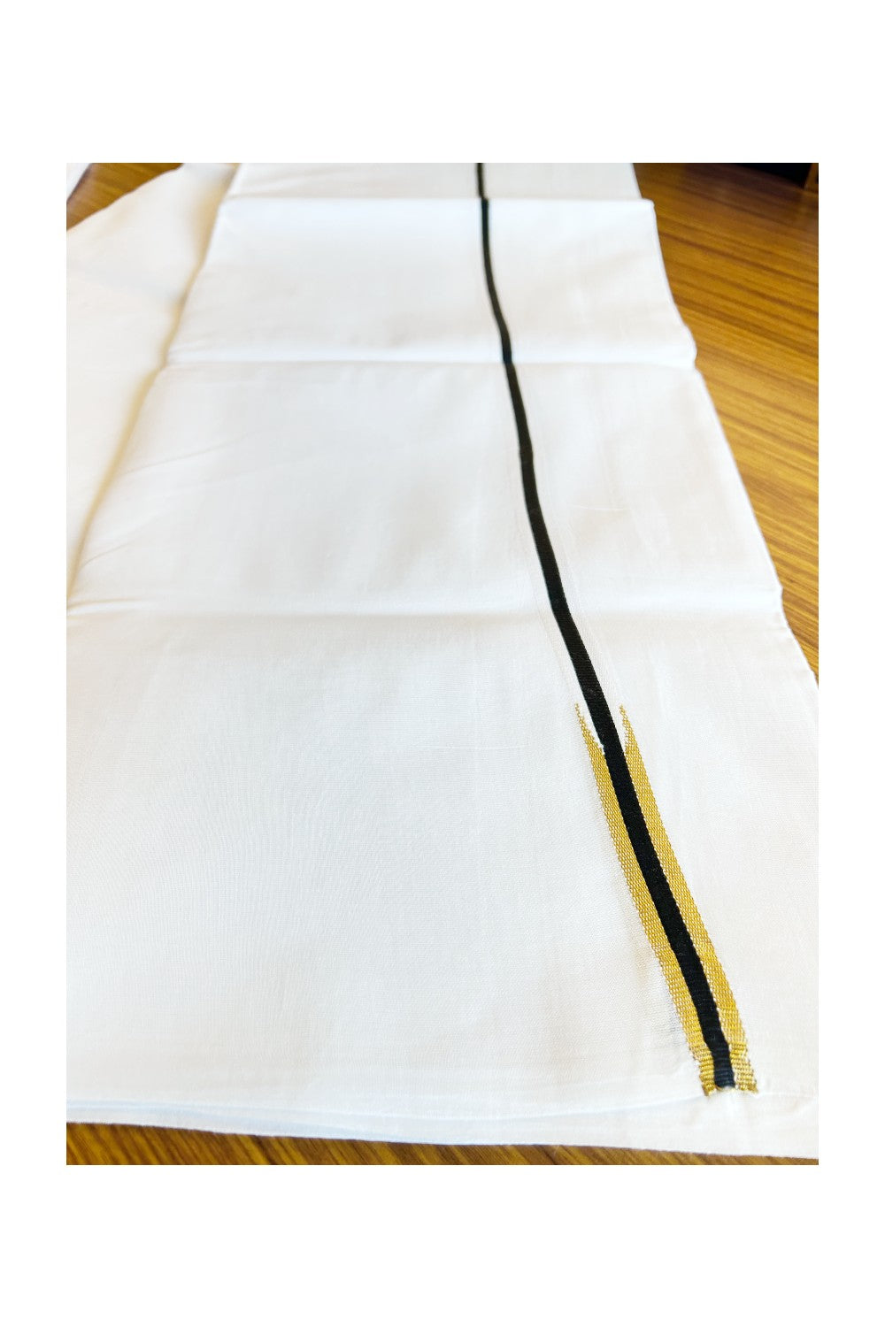NEW!! 22% Discount!!! KaithariKada Balaramapuram 100% Cotton PURE WHITE Double Mundu/Dhoti-100x100  1.5cm Puliyilakkara Chutty Kasavu & Black Kara- 183
