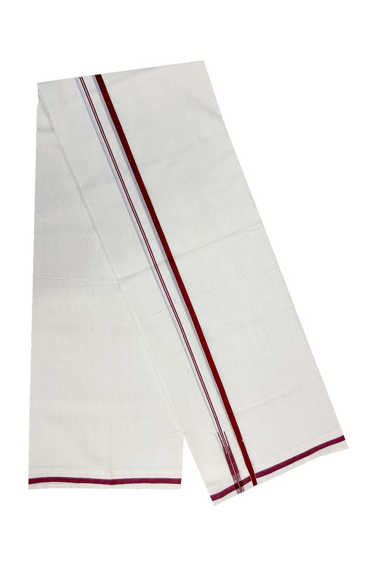 31% Discount KaithariKada HANDLOOM Unakkupaav Balaramapuram - 100% PURE Cotton Off White (Unbleached) - 100x100 Double Mundu/Dhoti -  1.cm Puliyilakkara Chutty Maroon Kara-213