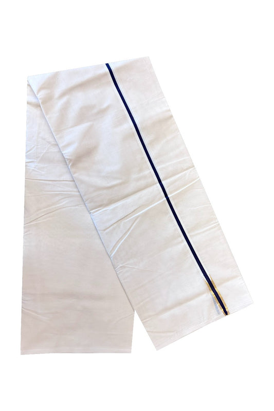 24% Discount New!! KaithariKada Balaramapuram 100% Cotton Double Off white - (Unbleached) - Mundu/Dhoti-100x100 - 1.5cm Puliyilakkara Chutty Gold Kasvu Deep Navy Blue kara - 23