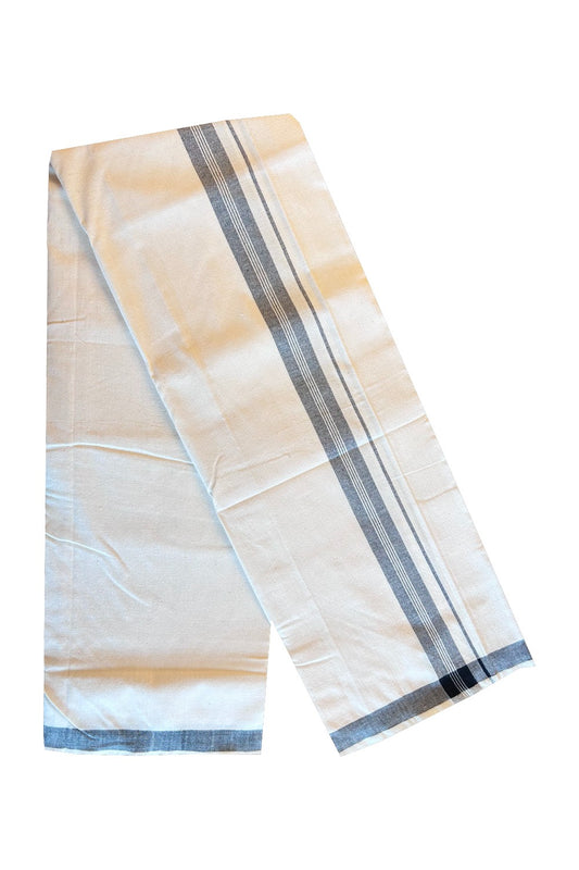 30% Discount KaithariKada 100% Cotton Balaramapuram HANDLOOM Single Mundu/Dhoti - Off White (Unbleached) 2inch (2 meter / 4 muzham) Black Kara Stripes-324