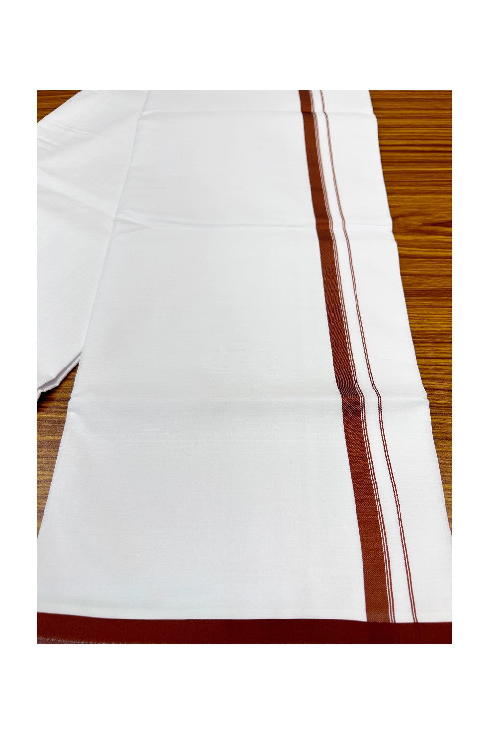KaithariKada Balaramapuram 100% Cotton Ultra WHITE SINGLE  Mundu/Dhoti-80x80  3 cm Brown Kara- 59