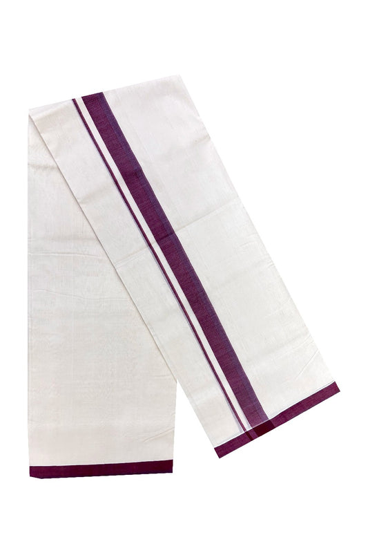 30% OFFER! KaithariKada HANDLOOM Unakkupaav Balaramapuram - 100% PURE Cotton Off White (Unbleached)  - 100x100 Double Mundu/Dhoti - 2inch  Vine Red + Red stripes Kara-104