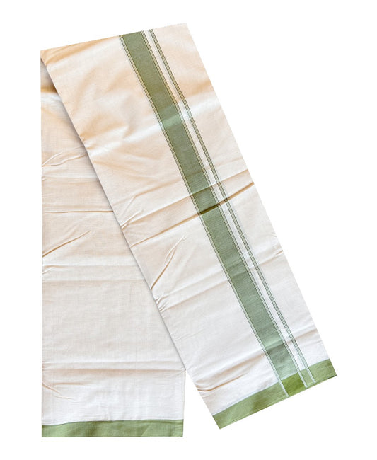 New!! 10% Discount ! KaithariKada Balaramapuram 100% Cotton Double Off white - (Unbleached) Mundu/Dhoti-100x80 -  1.inch GREEN Kara 3.75 mtr (8 Muzham) - KKDOT15021.