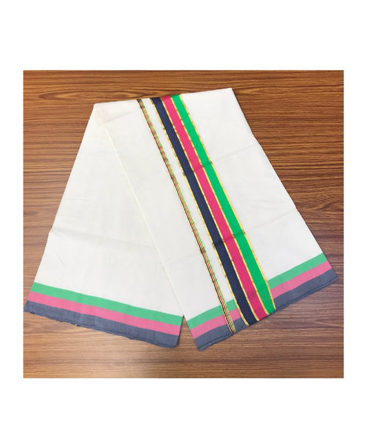 20% Discount KaithariKada HANDLOOM UNAKKUPAAV Balaramapuram Kerala Saree for Women- 100% PURE Cotton- Pink ,Navy blue & Green  Kasav  Kara - 12 .