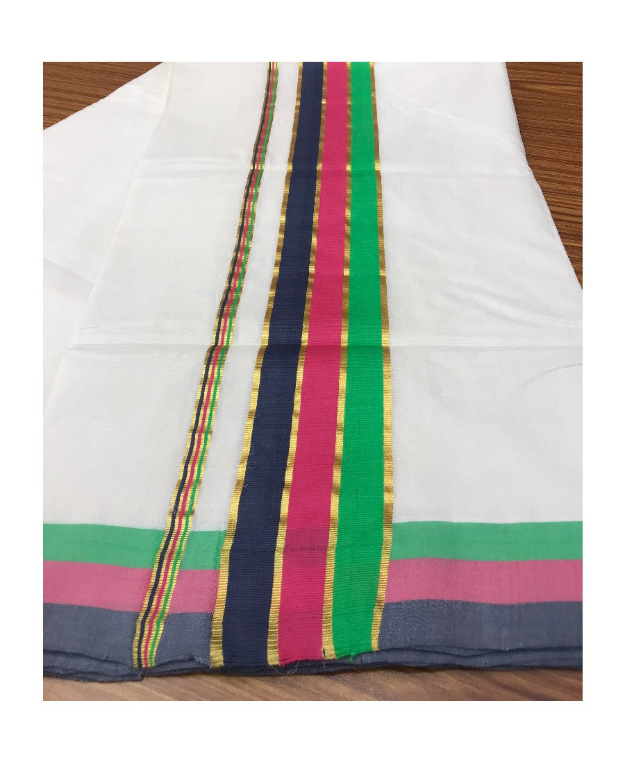 20% Discount KaithariKada HANDLOOM UNAKKUPAAV Balaramapuram Kerala Saree for Women- 100% PURE Cotton- Pink ,Navy blue & Green  Kasav  Kara - 12 .