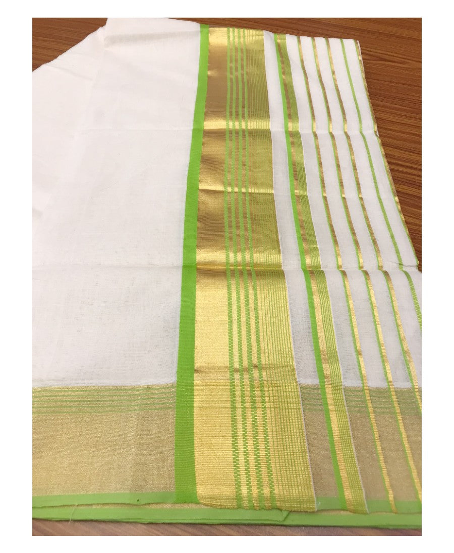 KaithariKada HANDLOOM UNAKKUPAAV Balaramapuram Kerala Saree for Women- 100% PURE Cotton - 4.75 Inch Parrot Green & Kasavu Kara - 21.