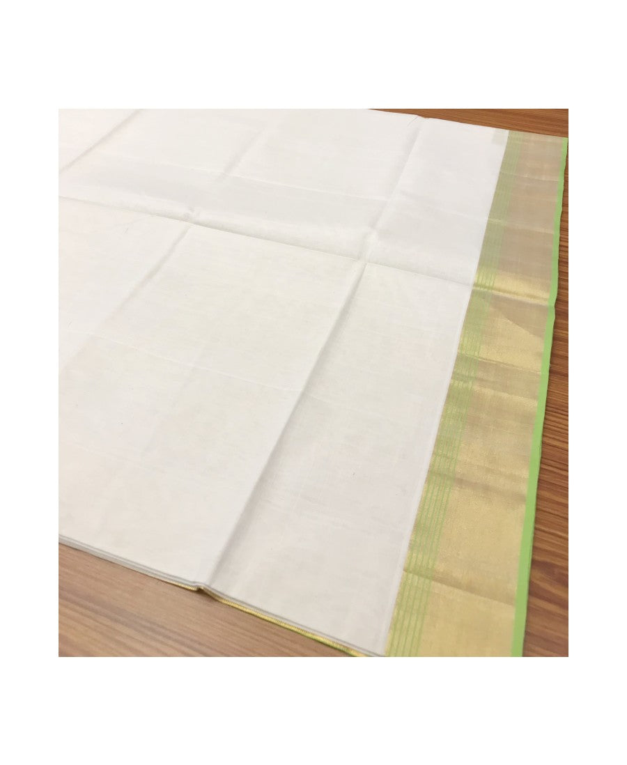KaithariKada HANDLOOM UNAKKUPAAV Balaramapuram Kerala Saree for Women- 100% PURE Cotton - 4.75 Inch Parrot Green & Kasavu Kara - 21.