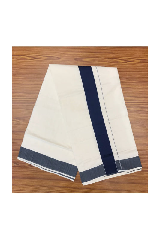 Kaitharikada Kerala Saree - Cotton Saree 3.5 Inch Pallu - Dark Blue  Kara - 13.