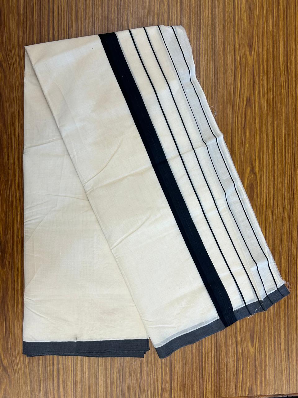 23% DISCOUNT! KaithariKada Balaramapuram 100% Cotton Double Off white - (Unbleached) Mundu/Dhoti-100x100 Black Side Stripes Kara - 4 mtr - 1KK5238ASH