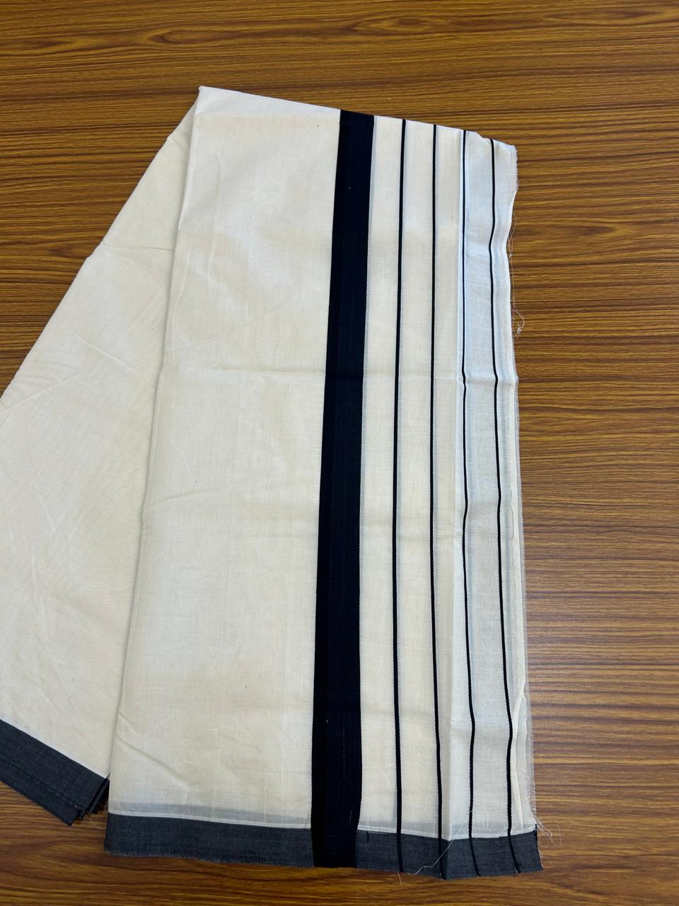 23% DISCOUNT! KaithariKada Balaramapuram 100% Cotton Double Off white - (Unbleached) Mundu/Dhoti-100x100 Black Side Stripes Kara - 4 mtr - 1KK5238ASH
