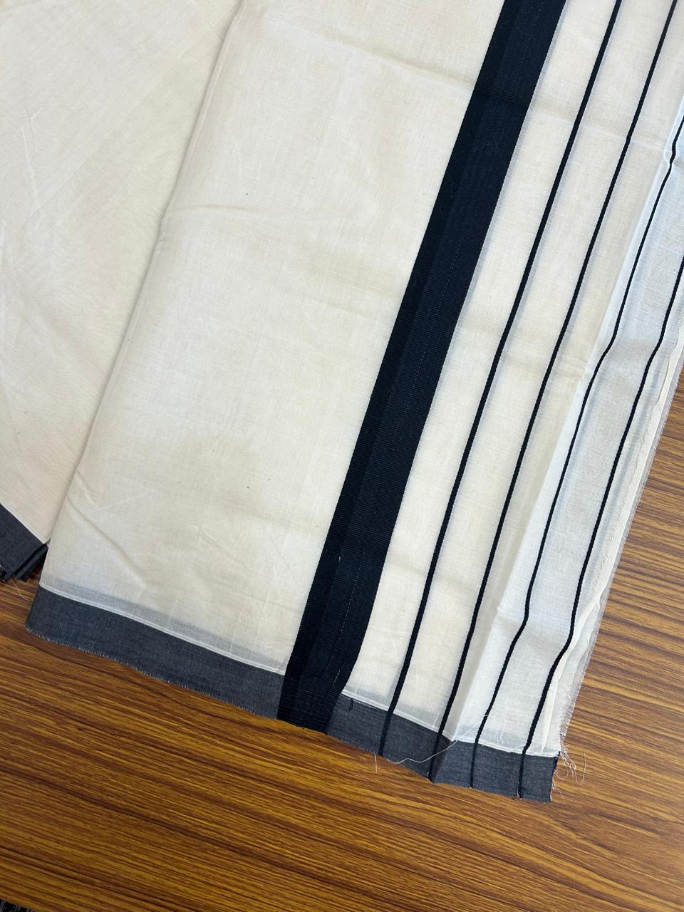 23% DISCOUNT! KaithariKada Balaramapuram 100% Cotton Double Off white - (Unbleached) Mundu/Dhoti-100x100 Black Side Stripes Kara - 4 mtr - 1KK5238ASH
