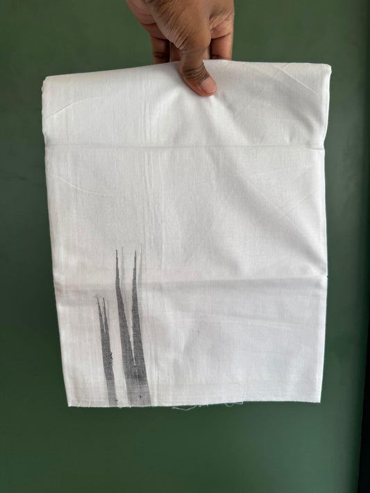 Double Pure White Mundu/Dhoti - 20% Discount !! KaithariKada Balaramapuram 100% Cotton - 100x80 - 3.5 cm Black Stripes Double Chutty Kara 3.80 mtr (8 muzham) - 1 KK5411 CKS