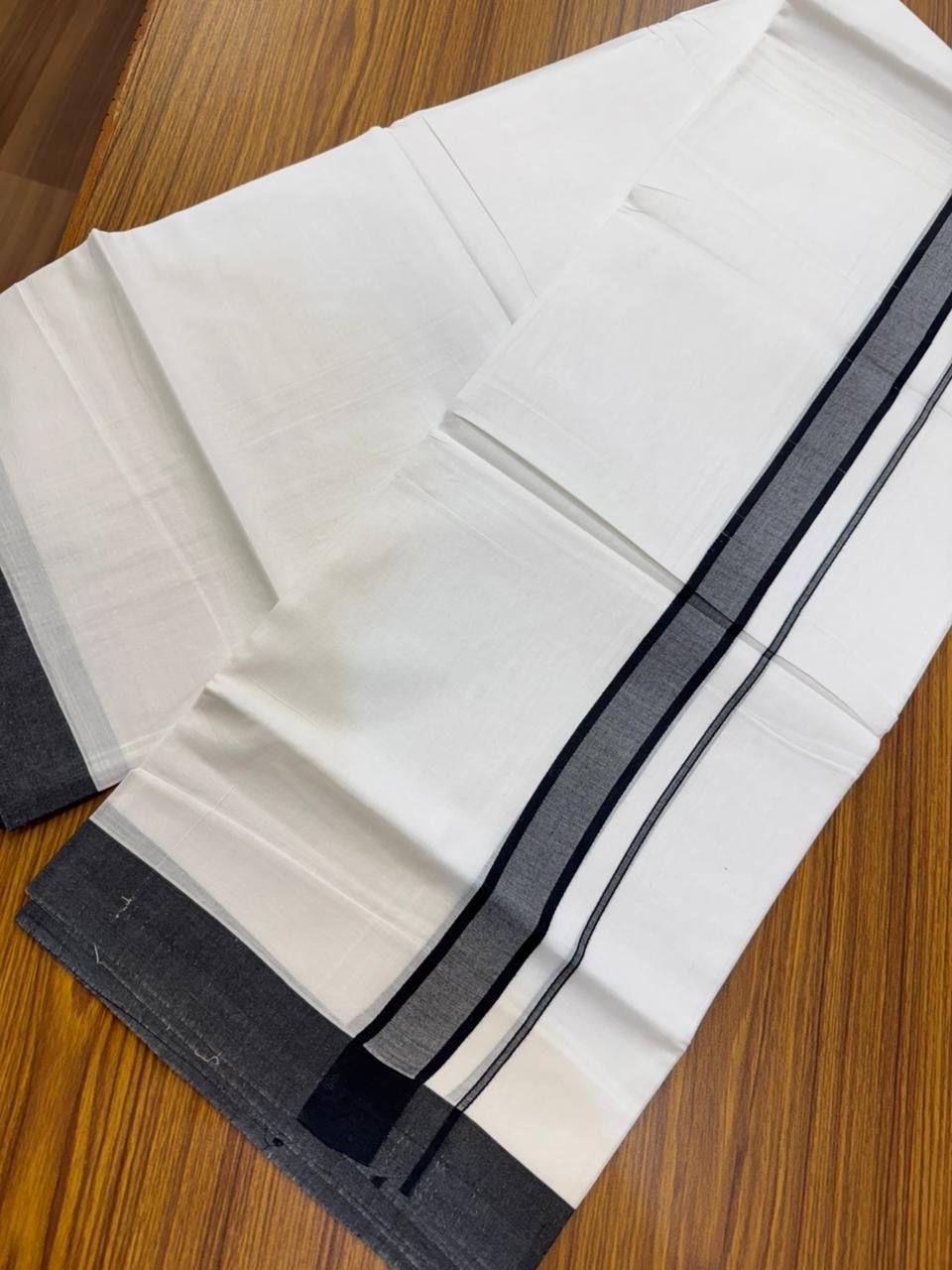 20% Discount ! KaithariKada Balaramapuram 100% Cotton Double Pure white Mundu/Dhoti- 100x80 - 1.25 inch Black shaded Kara - 3.90mtr ( 8 muzham) - 34 KK5251 PMC