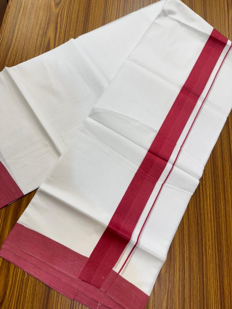 20% Discount ! KaithariKada Balaramapuram 100% Cotton Double Pure white Mundu/Dhoti- 100x80 - 1.75 inch Magenta Pink Kara - 3.90mtr ( 8 muzham) - 35 KK5251 PMC