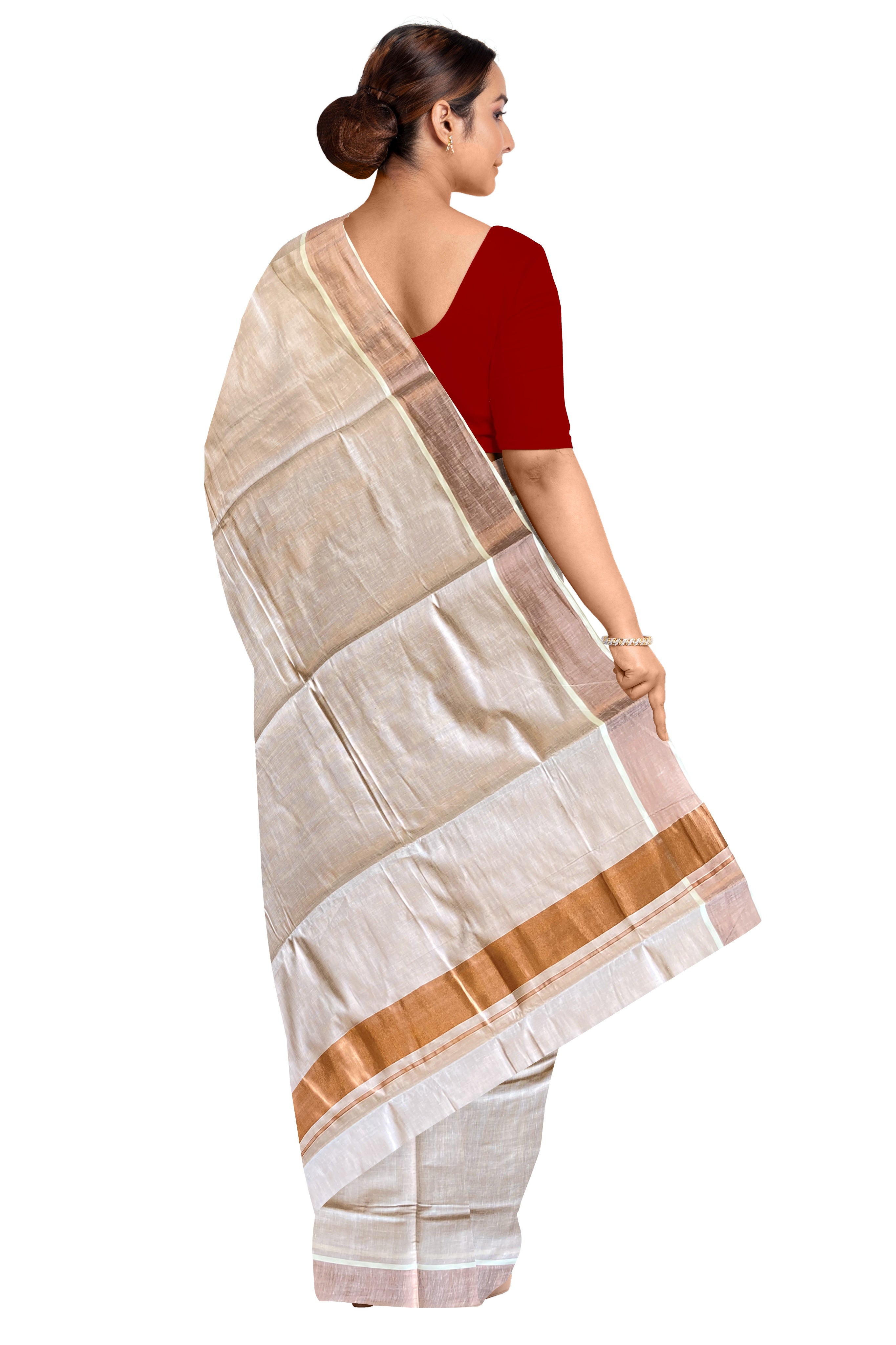Kerala Kasavu Onam Saree With Blouse/Cotton/Off white – Onezeros.in