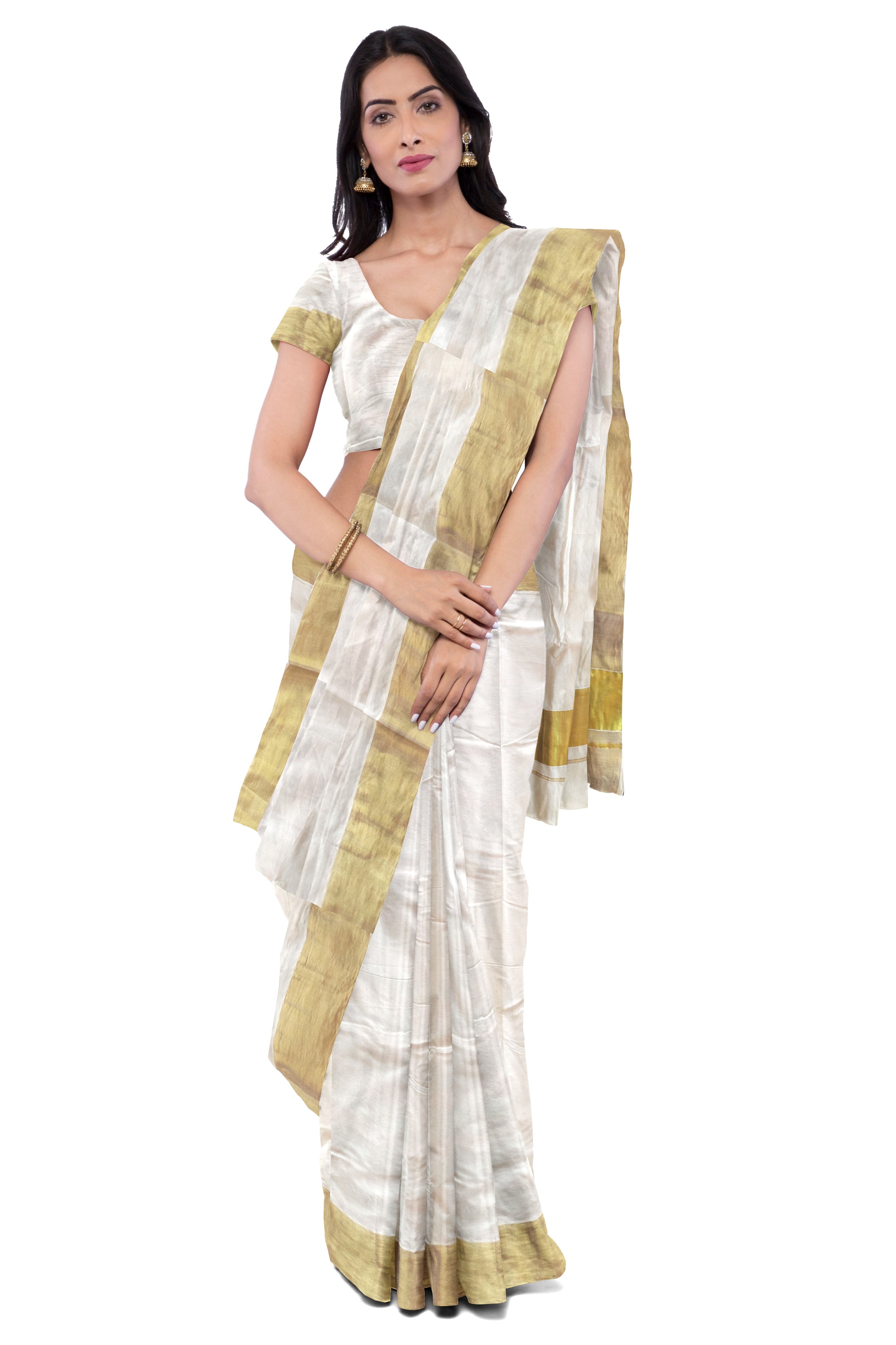 Off-white Casual Plain Kerala Cotton Saree, Dry clean