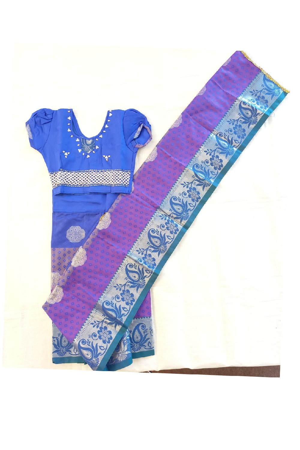 15% Discount Kaitharikada - Traditional South Indian Kids Saree- Blue colour saree - Size (22).