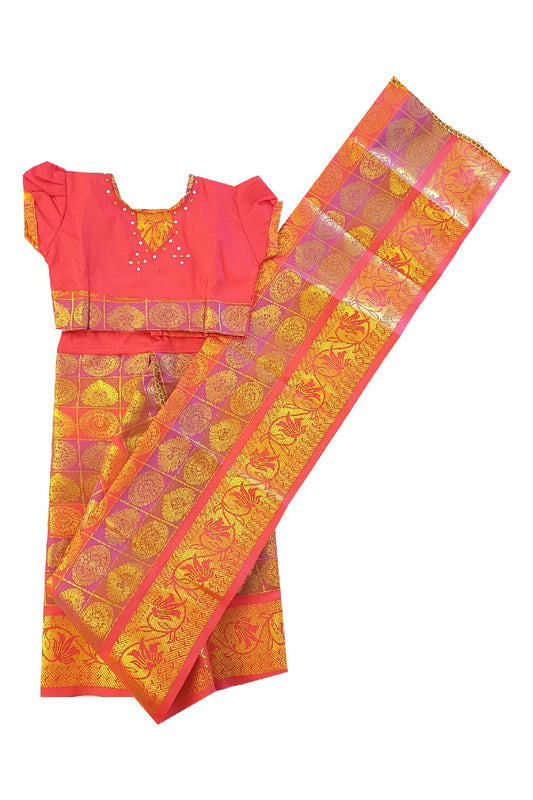 15% Discount Kaitharikada - Traditional South Indian Kids Saree- Red & Brown colour saree - Size (24).