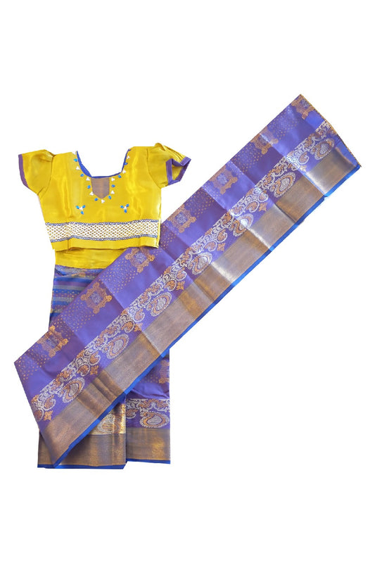 Kaitharikada - Traditional South Indian Kids Saree- Blue & Gold colour saree - Size (26).
