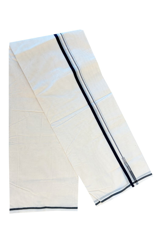 30% DISCOUNT!! KaithariKada Balaramapuram 100% Cotton off white (Unbleached) Double Mundu/Dhoti-100x100  1.cm Black Puliyilakkara Chutty -26