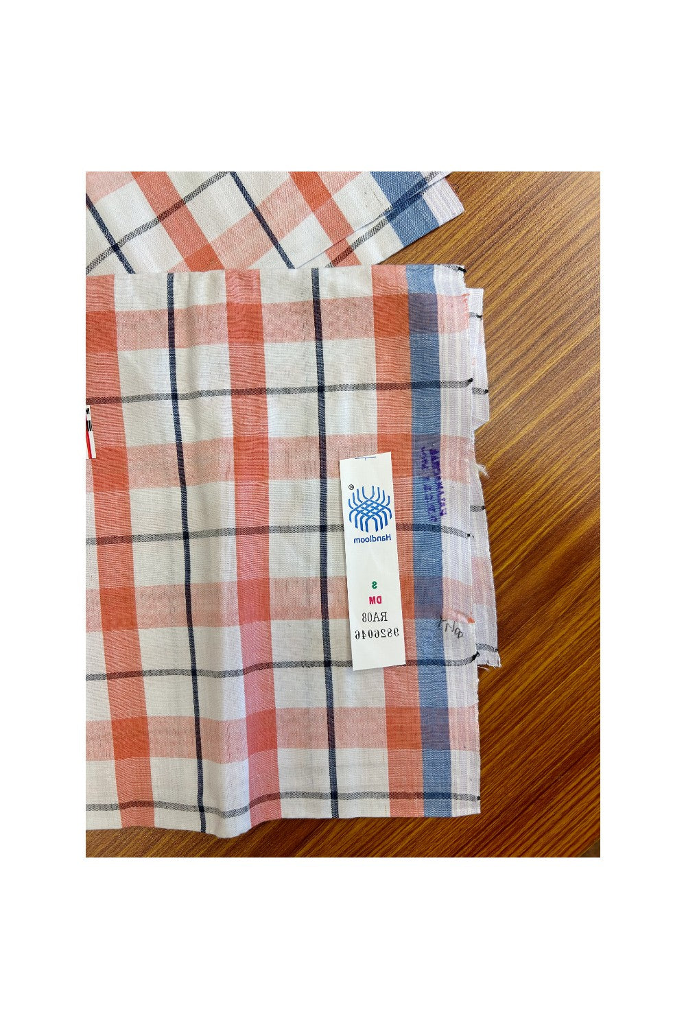 19% Discount!! KaithariKada Kalamachal 100% Cotton Lungi/Kaily-  1.2inch Orange White Blue Check Border -33