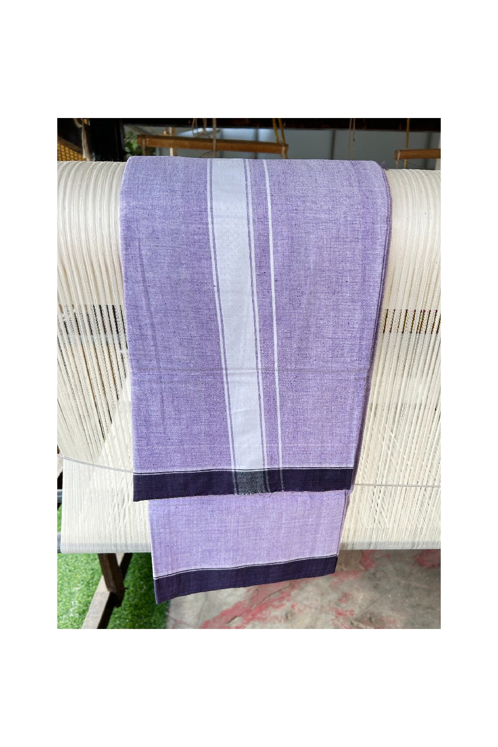 10% Discount!! KaithariKada Kalamachal 100% Cotton Lungi/Kaily-   Pale Violet & 2. inch white kara-39